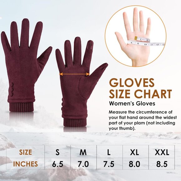 Women's Touch Screen Texting Fleece Lined Windproof Winter Warm Dark Red Gloves - Picture 6 of 7